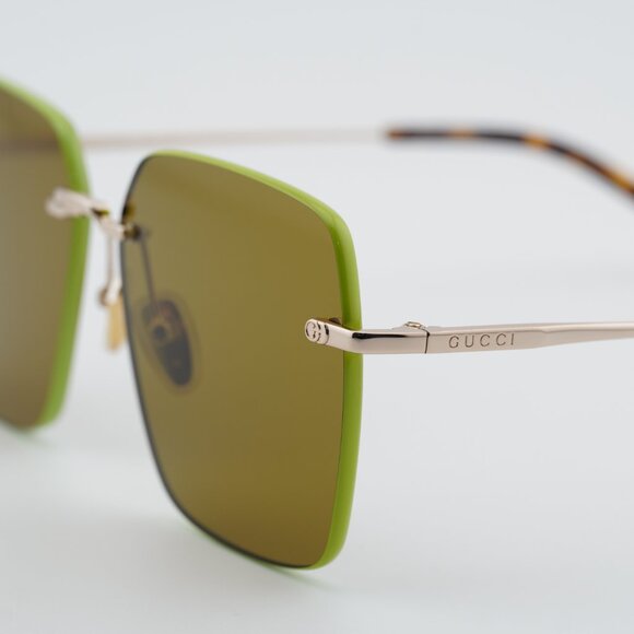 Gucci GG1955SA 004 Sunglasses Gold/Green Square Frame, Brown Lenses main image 6